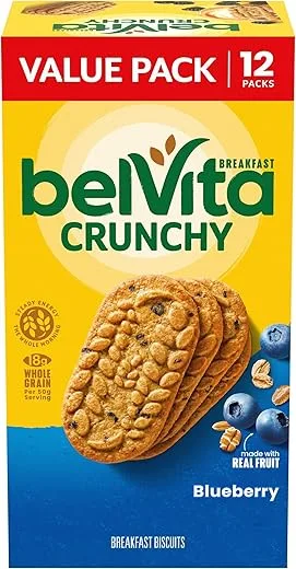 belVita Blueberry Breakfast Biscuits, Value Pack, School Snacks, 12 Packs (4 Biscuits Per Pack)